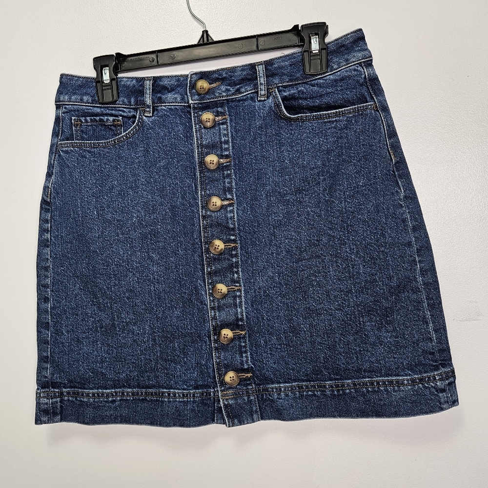 LOFT Denim Button-Front A-Line Skirt